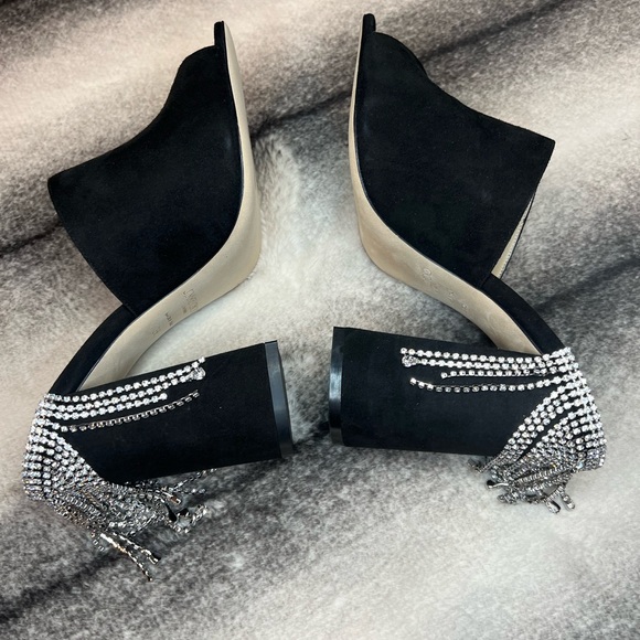 Jimmy Choo Baia 100 mm Black Suede Crystal Drape Mule Heels - Picture 7 of 12